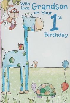 a children's birthday card with a giraffe and turtle