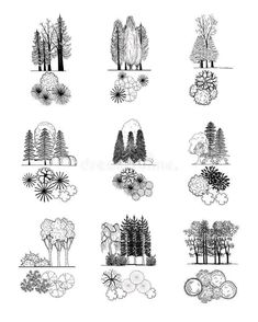 Tree Symbol Architecture, Architectural Trees, House Design Drawing, Design Black And White, Landscape Elements