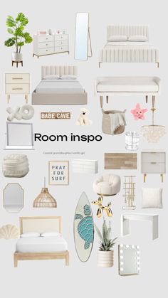 a collage of white furniture and decor with the words room inpo above it