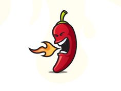 a red chili pepper with its mouth open and fire in it's mouth, on a white background