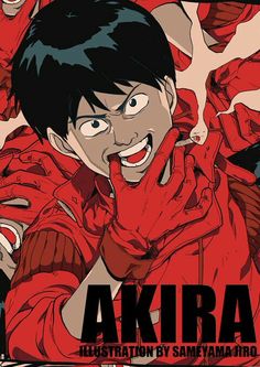 an anime character with black hair and red shirt holding his hand up to his face