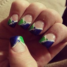 I got my Seahawks nails done again, only with a lil more sparkle! Seahawks Nails Design, Seahawks Nails, Football Nail Art, Football Nails, Black Nails With Glitter, Finger Nails, Nails Done, Black Nails, How To Do Nails