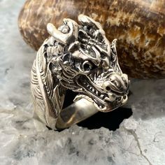 Sterling Silver Demon Skull Ring For Women Or Men. Size 8 1/2 Length 1 1/8" Weighs 20 Grams Demon Skull, Vintage Native American Jewelry, American Indian Jewelry, Feather Pendant, Wide Band Rings, Skull Ring, American Jewelry, Favorite Rings, Native American Jewelry