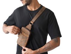 Leather Chest Bag With Adjustable Strap For Outdoor, Leather Chest Bag With Zipper Pocket For Outdoor, Functional Leather Chest Bag With Zipper Pocket, Modern Leather Chest Bag With Anti-theft Pocket, Leather Chest Bag With Anti-theft Pocket For Outdoor, Brown Leather Crossbody Bag, Leather Sling Bag, Leather Apron, Chest Bag