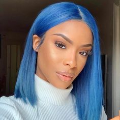 Sky Blue Hair, Lace Front Bob, Brazilian Straight Human Hair, Blonde Bob Wig, Blonde With Pink, Bob Lace Front Wigs, Sky Blue Color, Human Virgin Hair, Peruvian Hair