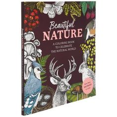 the beautiful nature coloring book is shown in front of an image of deer and birds