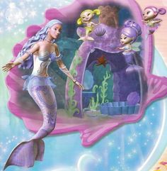 the little mermaids are playing with their toys