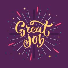 the words great joy are written in gold lettering on a purple background with colorful fireworks