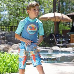 For boy’s board shorts with retro flair, check out these old school swim shorts. With an adjustable band for added comfort (and room for him to grow), chlorine and saltwater resistant fabric, and a UPF 50+ rating, sun protection swimwear for your little one has never looked or felt better. Playful Blue Swim Trunks For Summer Activities, Blue Swim Trunks For Summer Activities, Playful Swim Trunks With Built-in Shorts, Playful Blue Swimwear With Built-in Shorts, Casual Swim Trunks With Uv Protection For Surfing, Blue Swim Trunks With Uv Protection For Summer, Blue Swim Trunks With Uv Protection, Blue Summer Swim Trunks With Uv Protection, Playful Swim Trunks With Uv Protection For Pool