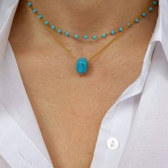 Turquoise Cube Necklace Set made of glossy turquoise floating acrylic cube necklace and turquoise rosary necklace. Appropriate for both everyday or special looks.  Ideal anniversary gift! Find the necklaces seperately here: https://www.etsy.com/listing/1329790353/turquoise-rosary-necklace-dainty?click_key=d20daffde5bb5cb324d4cc2b782ae5d353355d26%3A1329790353&click_sum=42939cfa&ref=shop_home_active_1&pro=1 https://www.etsy.com/listing/1051525269/glossy-turquoise-cube-necklace-floating?click_key=5 Turquoise Faceted Beads Necklace As A Gift, Blue Beaded Chain Necklace With Spiritual Style, Blue Beaded Chain Spiritual Necklace, Spiritual Blue Turquoise Necklace With Spacer Beads, Blue Spiritual Beaded Chain Necklace, Blue Double Strand Jewelry As Gift, Blue Double Strand Jewelry For Gift, Spiritual Blue Turquoise Necklace With Faceted Beads, Turquoise Beaded Chain Jewelry Gift