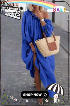 Casual Solid Color One Shoulder Loose Dress Casual Solid Color Maxi Dress For Vacation, Non-stretch Solid Maxi Dress For Beach, Non-stretch Long Sleeve Maxi Beach Dress, Non-stretch Long Sleeve Maxi Dress For Beach, Solid Non-stretch Maxi Dress For Beach, Solid Non-stretch Beach Maxi Dress, Flowy Solid Color Beach Midi Dress, Flowy Solid Color Midi Dress For Beach, Flowy Beach Midi Dress Solid Color