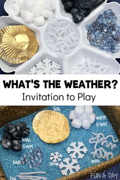 an ice tray filled with snowflakes and other items to make it look like they are