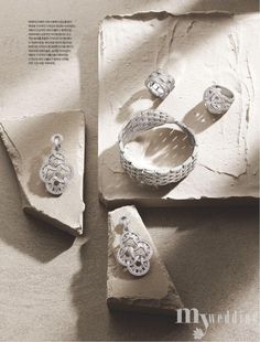 an image of jewelry on display in black and white