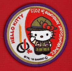 a hello kitty patch on a red background