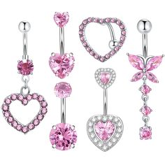 PRICES MAY VARY. ✨【Pink Belly Button Ring Pack】✨ Package come with 6pcs different style belly button rings, including pink cz belly button ring, pink heart belly ring, heart shape belly rings, dangle belly button rings, butterfly belly button rings dangling etc. It is a variety of different belly pierecing styles, meet your various needs in life. ✨【Hypoallergenic Surgical Steel Material】✨ The pink belly button ring are made of high quality surgical steel, hypoallergenic, strong and sturdy, high Pink Heart-shaped Belly Rings For Gift, Heart-shaped Pink Belly Rings For Gift, Pink Heart Belly Rings For Valentine's Day, Pink Heart Shaped Body Jewelry For Gift, Pink Heart Body Jewelry For Gift, Pink Heart-shaped Body Jewelry For Gift, Pink Heart-shaped Body Jewelry For Valentine's Day, Pink Body Jewelry For Valentine's Day Gift, Pink Belly Rings For Wedding