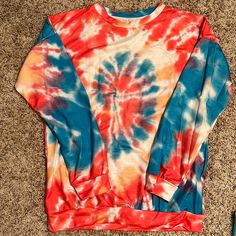 Women’s Tie Dye Sweatshirt- Size Small Super Soft!!! Casual Color Block Tops For Loungewear, Multicolor Crew Neck Sweatshirt For Loungewear, Pink Color Block Tops For Loungewear, Trendy Blue Summer Sweatshirt, Colorful Casual Color Block Tops, Trendy Blue Sweatshirt For Summer, Colorful Crew Neck Color Block Tops, Casual Tie-dye Tops For Loungewear, Casual Tie Dye Tops For Loungewear