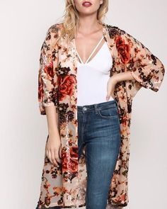 long burn out mesh cardigan kimono - taupe – shophearts Fall Floral Print Open Front Cardigan, Long Casual Cardigan With Floral Print, Casual Long Floral Print Cardigan, Long Floral Print Cardigan For Fall, Fall Floral Print Open Front Tops, Floral Print Long Sleeve Cardigan, One Size Floral Print Cardigan For Fall, One Size Floral Print Fall Cardigan, One Size Open Front Floral Print Cardigan