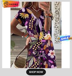 Women's Long Dress Maxi Dress Casual Dress Print Dress Flower Fashion Streetwear Daily Date Vacation Split Print Short Sleeve V Neck Dress Regular Fit Purple Spring Summer S M L Xl Xxl Casual Purple Floral Dress For Summer, Casual Purple Floral Print Maxi Dress, Purple Floral Print V-neck Dress, Maxi Dress Casual, Purple Spring, Womens Long Dresses, Blue Spring, Dress Flower, Blue Springs