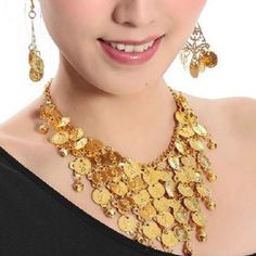 Coin Layered Necklace And Earring Set Terracota Jewellery Making Necklace Set, Iranian Jewelry, Hip Jewelry, Belly Dance Accessories, Belly Dance Jewelry, Dance Necklace, Dance Accessories, Dance Jewelry, Gold Coin Necklace