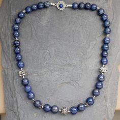 Lapis lazuli beaded necklace, 'Elegance' - Handmade Sterling Silver and Lapis Lazuli Beaded Necklace Homemade Necklaces, Waterfall Necklace, Jewlery Necklace, Beads Craft Jewelry, Beaded Jewelry Necklaces, Lapis Necklace, Diy Jewelry Necklace, Beaded Necklace Designs, Lapis Lazuli Necklace