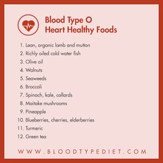 Blood Type and Your Heart Blood Type O Food List, Heart Diet