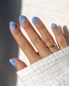 Picasso Nails, Nail Details, Short Coffin Nails Designs, Boho Nails, Astuces Diy, May Nails, Blue Tile