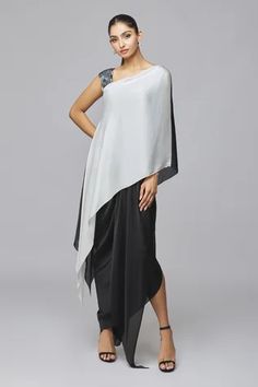 Shop for Amit Aggarwal Black Chiffon Colorblock One Shoulder Dress for Women Online at Aza Fashions Elegant White Draped Asymmetrical Dress, White Asymmetrical Dress For Formal Occasions, White Asymmetrical Dress For Evening, White One Shoulder Dress With Asymmetrical Neckline For Evening, White One-shoulder Evening Dress With Asymmetrical Neckline, Elegant White Draped One Shoulder Dress, White Draped Asymmetrical Dress For Evening, White Formal Dress With Asymmetrical Skirt, White Evening Dress With Asymmetrical Skirt