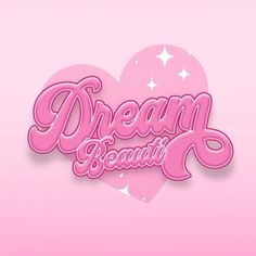 a pink heart with the words dream and stars on it's side, against a light pink background