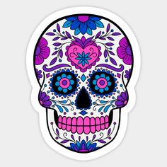 a colorful skull sticker with flowers on it