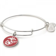 Honor those who fight or have fallen to keep us safe, the brave individuals of the Armed Forces! Shop the US Marine Corps Charm Bangle at ALEX AND ANI! Pandora Leather Bracelet, Vintage Diamond Jewelry, Military Accessories, Space Force, Navy Air Force, Hamsa Bracelet, Military Support, Adjustable Bangle Bracelet, Bangle Bracelets With Charms