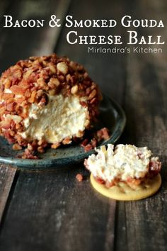 bacon and smoked gourmet cheese ball on a plate