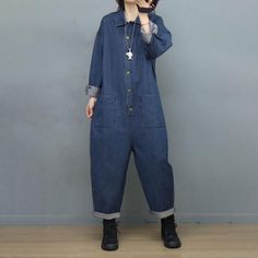 Comfortable, One of Kind. Jumpsuits online shop,|Street|Denim|Solid Color|Full Length|Button|Pullover|Loose|Female|Blue|Black|One Size|Spring/Fall|Hand Wash Shop Street, Embroidered Jumpsuit, Rompers Online, Gardening Outfit, Cuffed Jeans, Denim Patterns, Jumpsuit Summer, Jumpsuit Online, Color Full