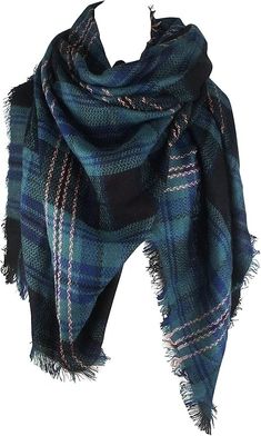 Women's Fall Winter Scarf Classic Tassel Plaid Tartan Scarf Warm Soft Chunky Large Blanket Wrap Shawl Scarves Green Blue at Amazon Women’s Clothing store Thick Scarves, Buffalo Plaid Blanket, Boho Plaid, Cozy Shawl, Large Blanket, Tartan Scarf, Cozy Scarf, Large Blankets