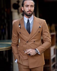 Bojoni Astoria Slim Fit Camel Double Breasted Suit | BOJONI Suit Clothes, Clothes Jacket, Brown Suit, Pants Gift, Suit Material, Suit Men, Shirt Tie, Tuxedo Jacket, Suit Fabric