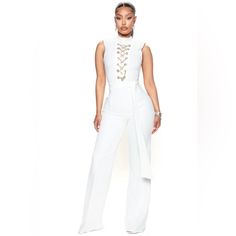 Claudia Chain Jumpsuit - Ivory By Fashion Nova Nwt Size: L Ivory Jumpsuit, Outfits Petite, Fashion Nova Pants, Current Fashion, 2022 Trends, Early Spring Outfits, Outfits 2022, Outfits Spring, Current Fashion Trends