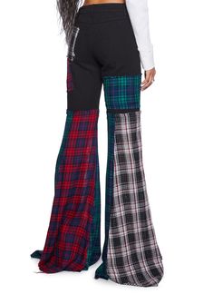 cuz when I'm with you, I have fun. These plaid patchwork pants have a color block design, a high waist fit, and super flared legs with raw hems. 90s Platform Shoes, Patchwork Pants, Grunge Clothing, Lace Up Leggings, Hem Pants, How To Hem Pants, Current Mood, Plaid Pants, Better Together