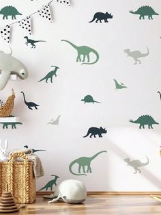 dinosaur wall decals in a children's room