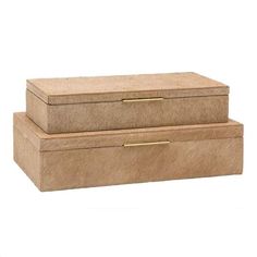 two wooden boxes sitting side by side on top of each other