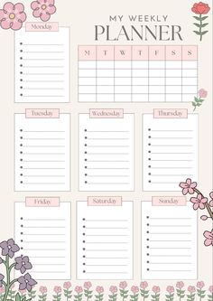 Beige Flower Weekly Planner - Digital Download dayplannerprintable #plannerestudosparaimprimir #yearplanner #dailymealplanner. Weekly Study Planner, Study Planner Printable Free, Timetable Planner, Rutinitas Harian, Exam Planner, Planer Organisation, Daily Planner Printables Free