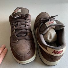 2004 Vintage Nike Dunks Low Mocha Size 10.5 Men's Used In Great Condition Custom Casual Brown Sneakers With Plain Toe, Nike Leather Sole Sneakers With Round Toe, Classic Brown Low-top Custom Sneakers, Casual Brown Custom Sneakers With Leather Sole, Brown Wingtip Sneakers With Removable Insole, Brown Slip-on Sneakers, Nike Vintage Leather Custom Sneakers, Nike Leather Sneakers With Leather Sole, Vintage Nike Brown Sneakers