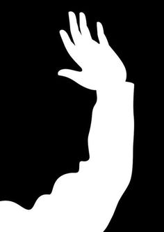 a white silhouette of a hand reaching up into the air with it's fingers