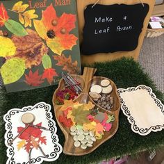 an assortment of leaf themed items on display