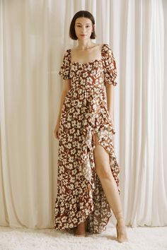 Floral High Low Dress, Brown Floral, Fabric Details, Sweetheart Neckline, High Low Dress, High & Low, High Low, What To Wear, Ruffles