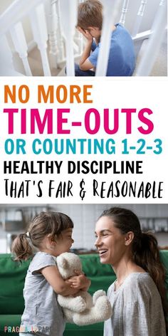 two women and a child sitting on a green couch with the words no more time - outs or counting 1 - 2 - 3 healthy discipline that's fair & reasonableable