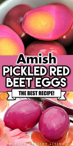 an image of pickled red beet eggs with text overlay