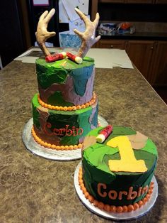 two cakes decorated to look like animals and numbers