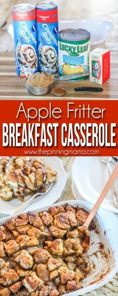 an apple fritter breakfast casserole is shown in this image