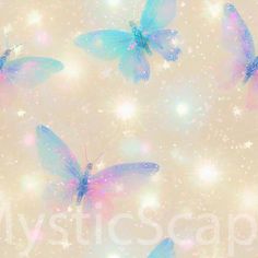 three blue butterflies flying through the air with stars in the sky behind them and text mysticscap