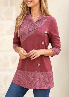 #longsleevee #button #blouse #darkreddish #purple #vneck #sweatshirt #short #jacket #stylish #modern V Neck Sweatshirt, Reddish Purple, Stylish Tops For Women, Tunic Tops Casual, Summer Dresses For Wedding Guest, Button Long Sleeve, Button Blouse, Swimsuit Dress, Long Sleeve Sweatshirt