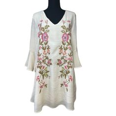 Embroidered V Neck Pullover Dress By Altar’d State - Fabric Is 65% Rayon And 35% Polyester - Lantern Sleeves - Fully Lined - Will Fit A Size Small - Nwt Spring V-neck Dress With Multicolor Embroidery, V-neck Dress With Multicolor Floral Embroidery, V-neck Dresses With Embroidered Hem For Brunch, Flowy V-neck Embroidered Dress, V-neck Dress With Intricate Multicolor Embroidery, Floral Embroidered V-neck Dress For Brunch, V-neck Floral Embroidered Dress For Brunch, Embroidered A-line Midi Dress For Spring, Spring A-line Dress With Embroidered Hem